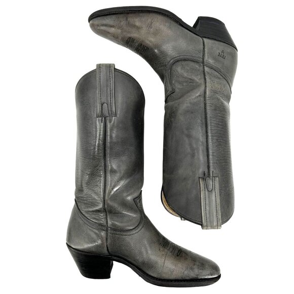 Vintage FRYE Cowboy Boots Men Size 9D Grey Gray Leather Western Rodeo Dress Boot - Picture 3 of 15